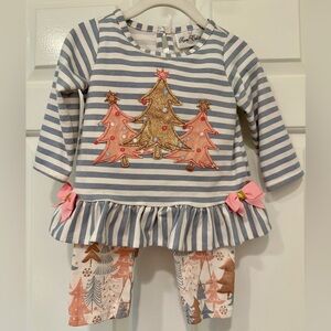 Rare Editions Blue and White Christmas Tree Baby set, 12m